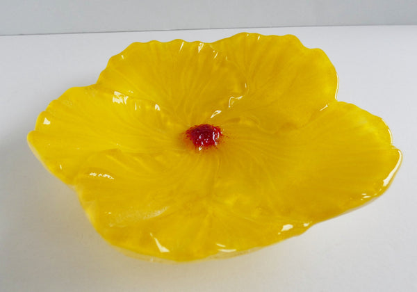 Yellow Fused Glass Hibiscus Dish