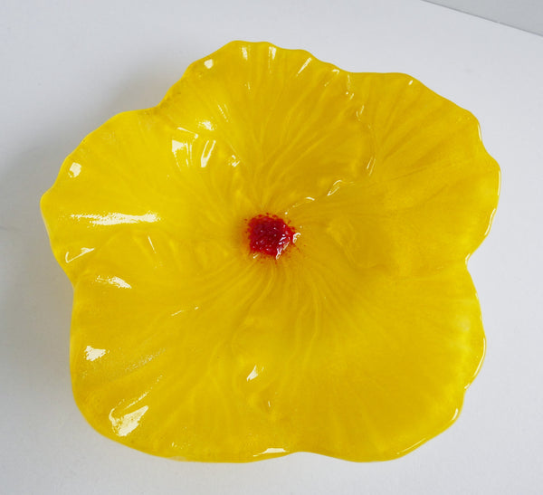 Yellow Fused Glass Hibiscus Dish