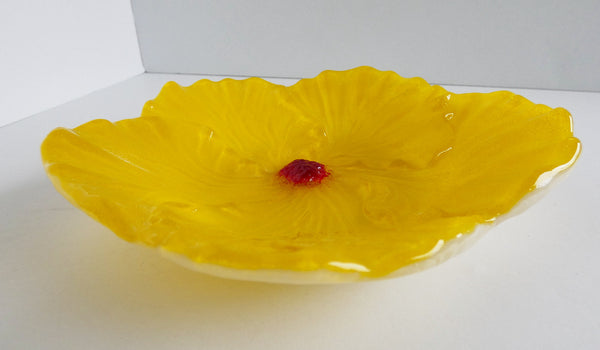 Yellow Fused Glass Hibiscus Dish