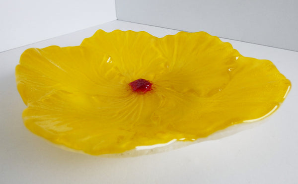 Yellow Fused Glass Hibiscus Dish