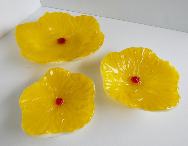 Yellow Fused Glass Hibiscus Dish