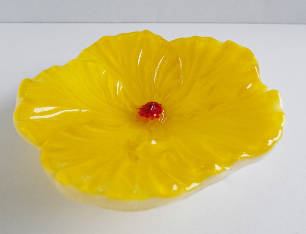 Yellow Fused Glass Hibiscus Dish