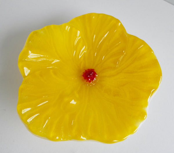 Yellow Fused Glass Hibiscus Dish