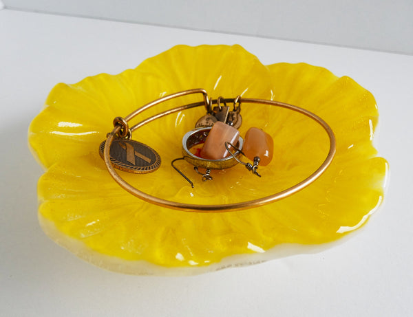 Yellow Fused Glass Hibiscus Dish