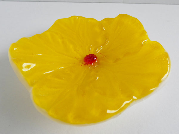 Yellow Fused Glass Hibiscus Dish