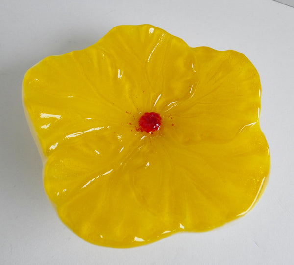 Yellow Fused Glass Hibiscus Dish