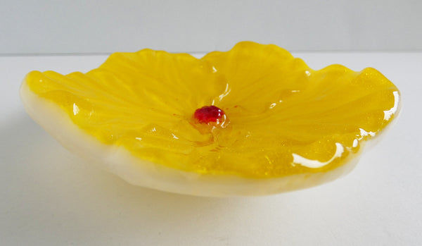 Yellow Fused Glass Hibiscus Dish