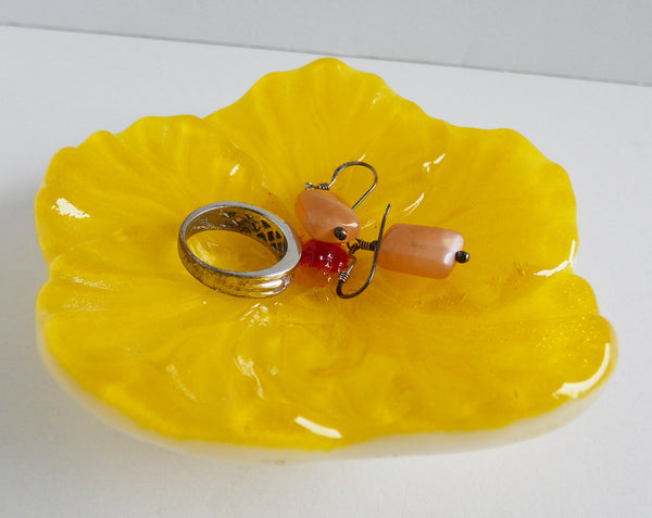 Yellow Fused Glass Hibiscus Dish