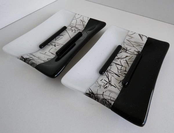 Large Fused Glass Soap Dish in Black and White