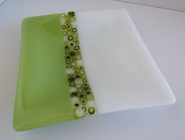 Fused Glass Dish in Pistachio and White