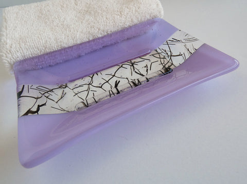 Large Fused Glass Soap Dish in Lavender