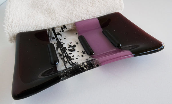 Fused Glass Soap Dish in Deep Plum