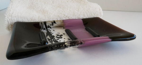 Fused Glass Soap Dish in Deep Plum