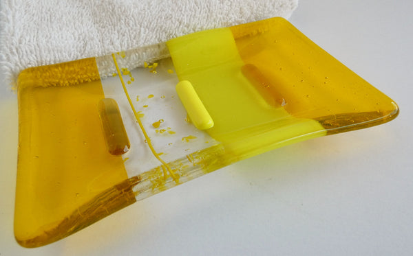 Fused Glass Soap Dish in Bright Yellow