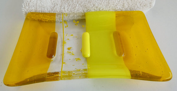 Fused Glass Soap Dish in Bright Yellow