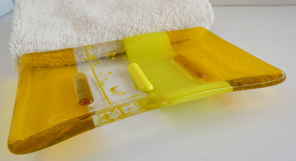 Fused Glass Soap Dish in Bright Yellow