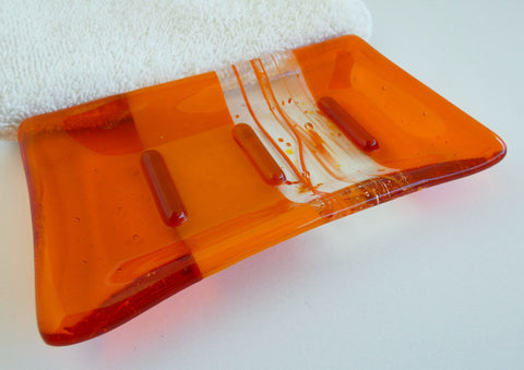 Fused Glass Soap Dish in Orange