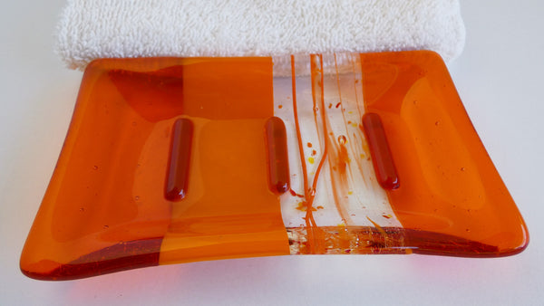 Fused Glass Soap Dish in Orange