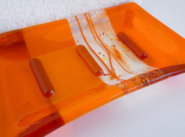 Fused Glass Soap Dish in Orange