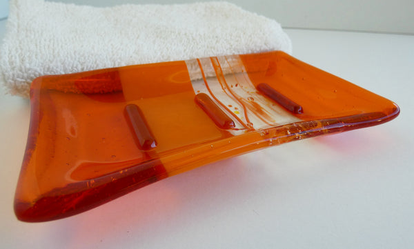 Fused Glass Soap Dish in Orange