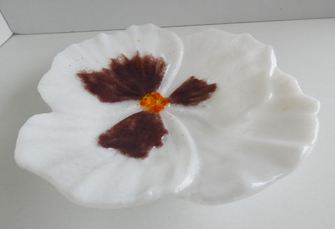 White and Plum Fused Glass Pansy Dish