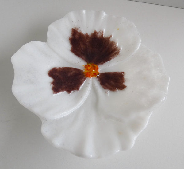 White and Plum Fused Glass Pansy Dish