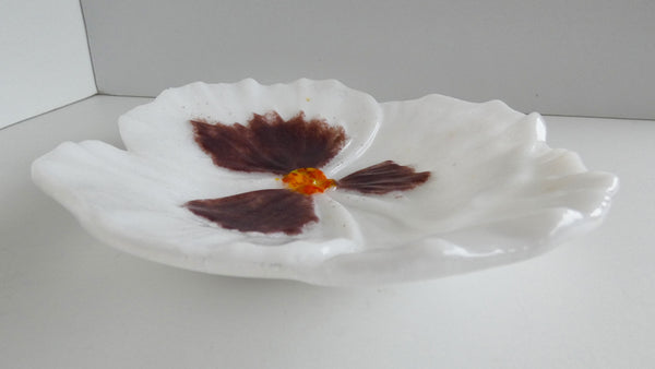 White and Plum Fused Glass Pansy Dish