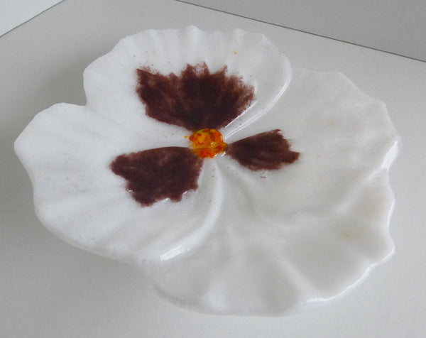 White and Plum Fused Glass Pansy Dish