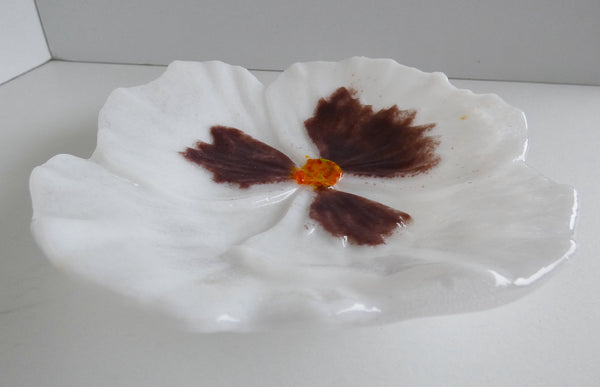 White and Plum Fused Glass Pansy Dish