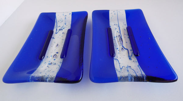 Large Fused Glass Soap Dish in Dark Cobalt and Royal Blue