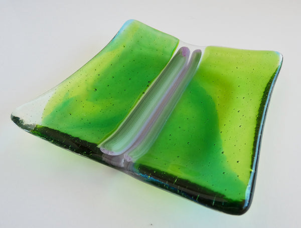 Green Streaky Fused Glass Square Plate