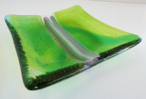 Green Streaky Fused Glass Square Plate