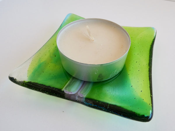 Green Streaky Fused Glass Square Plate