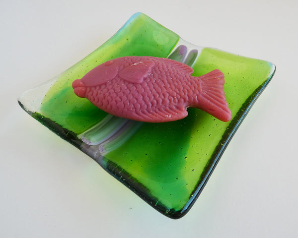 Green Streaky Fused Glass Square Plate