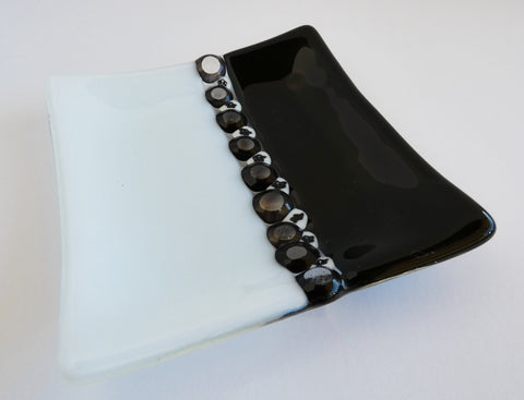 Fused Glass Murrini Plate in Black and White