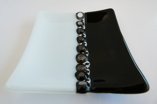 Fused Glass Murrini Plate in Black and White