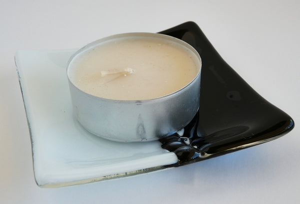 Fused Glass Murrini Plate in Black and White