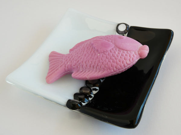 Fused Glass Murrini Plate in Black and White