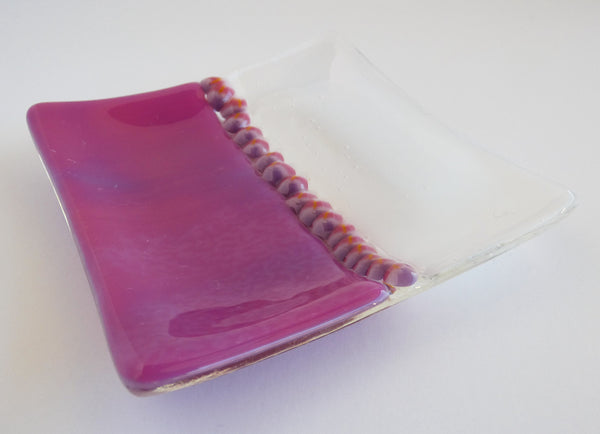 Fused Glass Murrini Plate in Pink and Streaky White