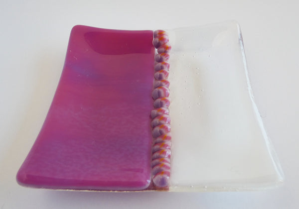 Fused Glass Murrini Plate in Pink and Streaky White