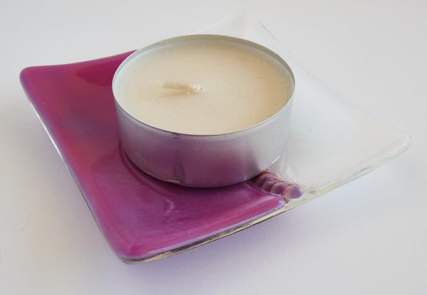 Fused Glass Murrini Plate in Pink and Streaky White