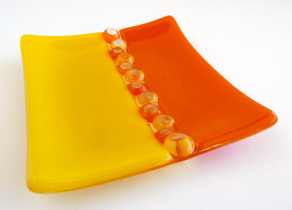 Fused Glass Murrini Plate in Spicy Orange and Sunflower Yellow