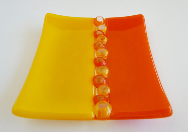 Fused Glass Murrini Plate in Spicy Orange and Sunflower Yellow