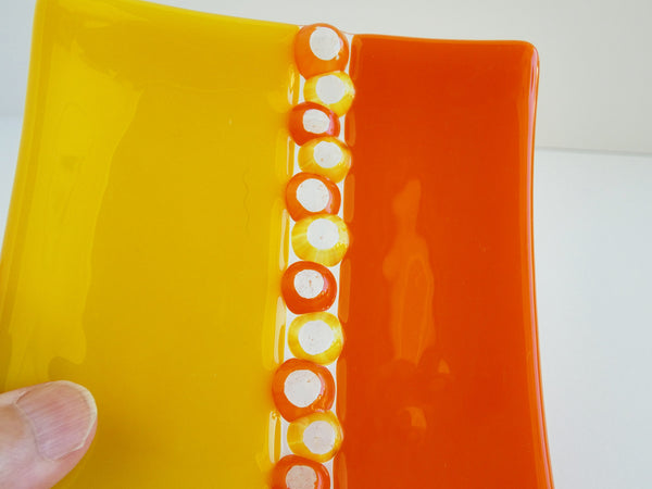 Fused Glass Murrini Plate in Spicy Orange and Sunflower Yellow