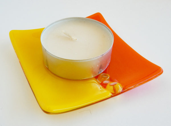 Fused Glass Murrini Plate in Spicy Orange and Sunflower Yellow