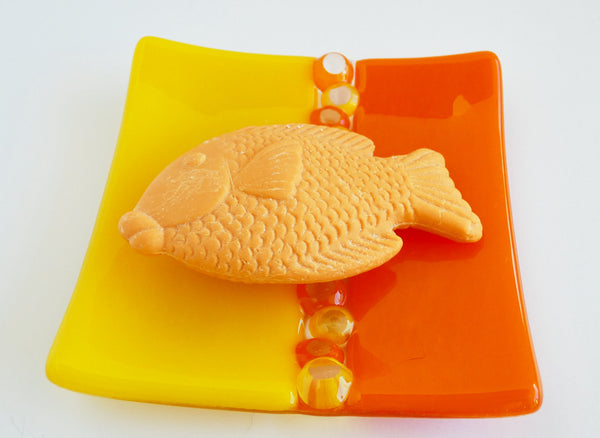 Fused Glass Murrini Plate in Spicy Orange and Sunflower Yellow