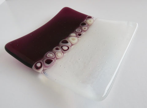 Fused Glass Murrini Plate in Streaky White and Fuchsia