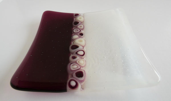 Fused Glass Murrini Plate in Streaky White and Fuchsia