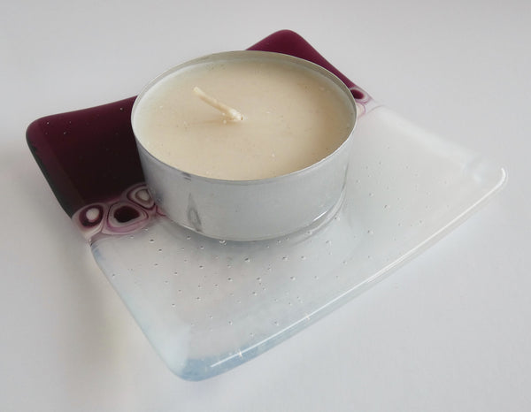 Fused Glass Murrini Plate in Streaky White and Fuchsia