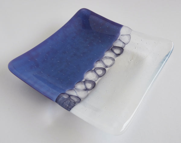 Fused Glass Murrini Plate in Purple and Streaky White